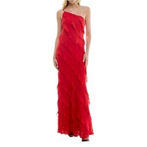B. Darlin Tiered Ruffled One-Shoulder Gown Size 7/8 NWOT